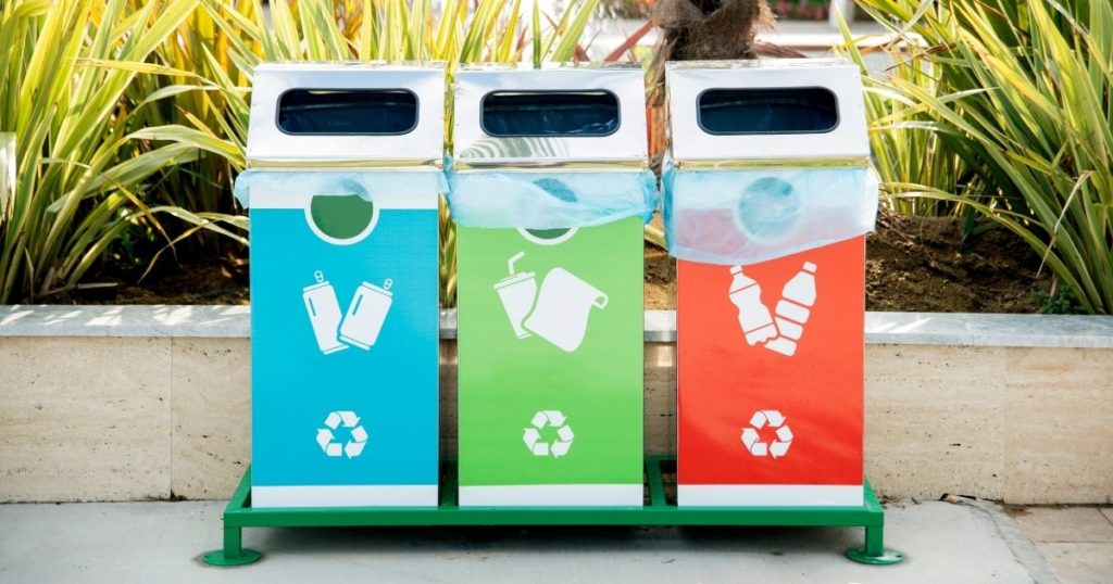 Recycling bins at a sustainable event