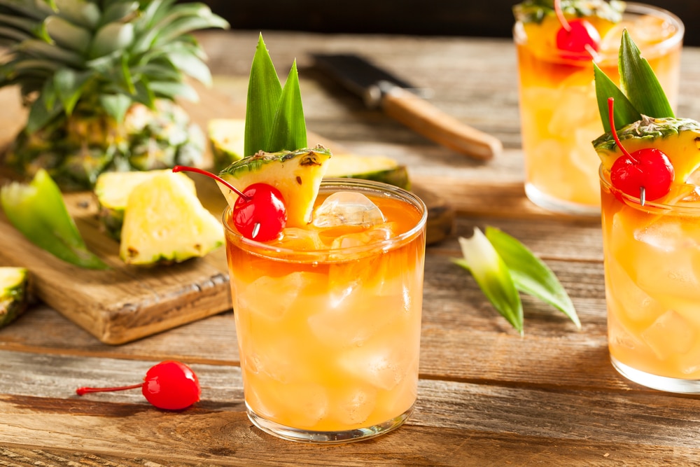 Homemade Mai Tai Cocktail with Pineapple Cherry and Rum