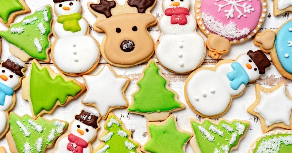 Christmas cookie decorating at a work Christmas party.