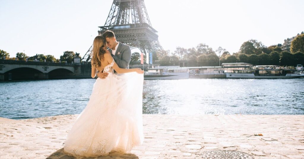 Couple getting married in France
