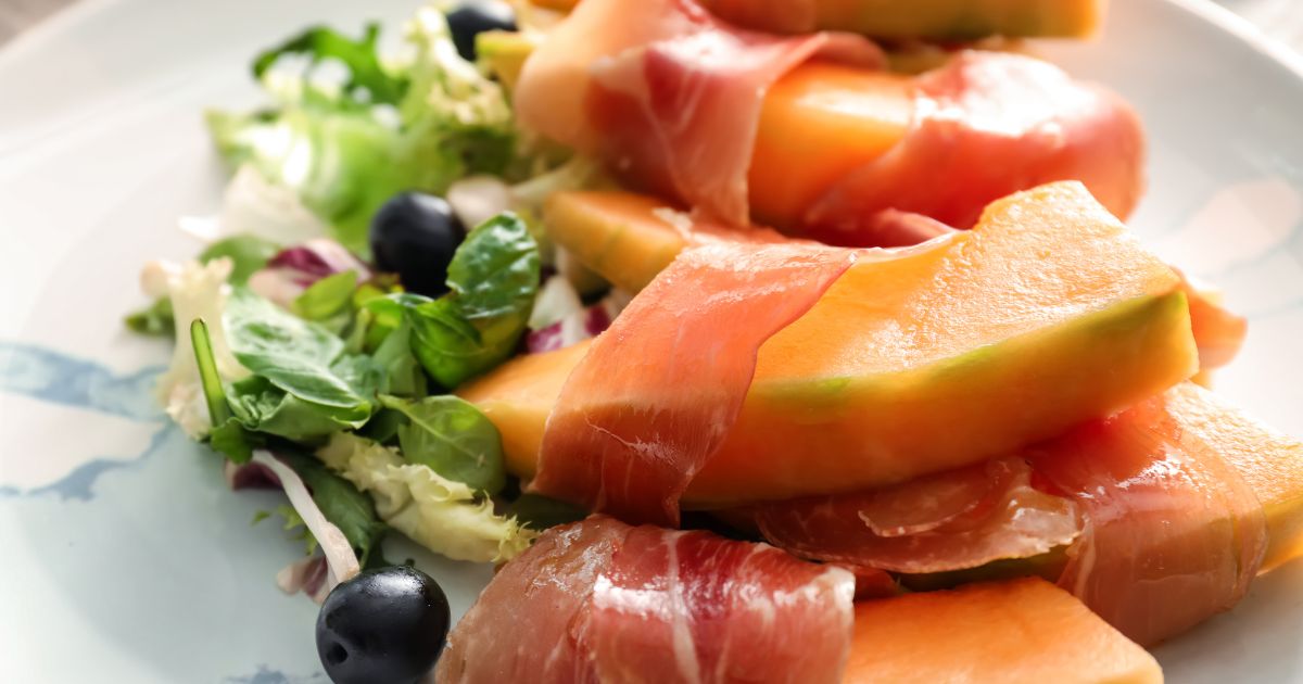 Proscuitto wrapped in melon party food idea