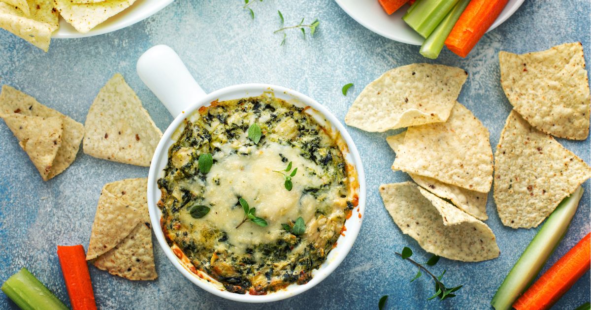 Spinach and artichoke dish served at a party