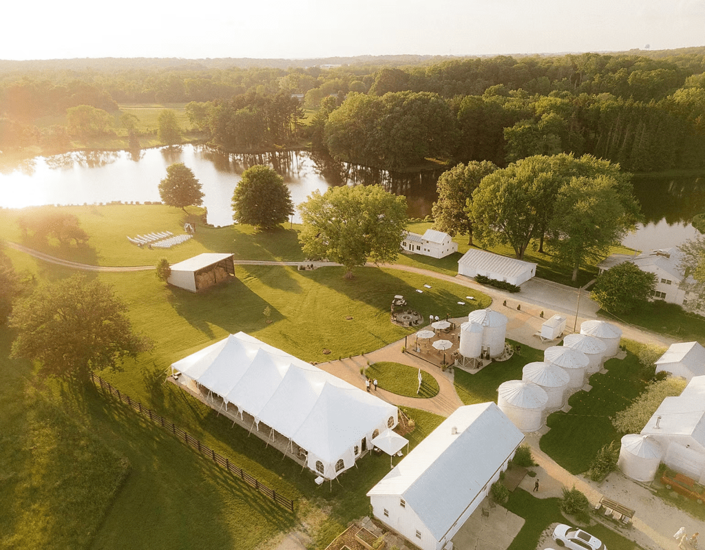 Historic White Oak Farm - Aerial View with the lake