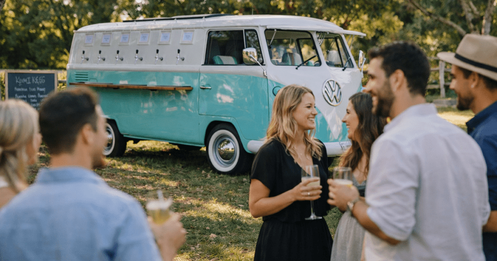 People entertaining next to the Kombi Keg